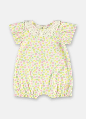 Up Baby - Macaquinho Bebê Menina em Suedine Branco - UP BABY
