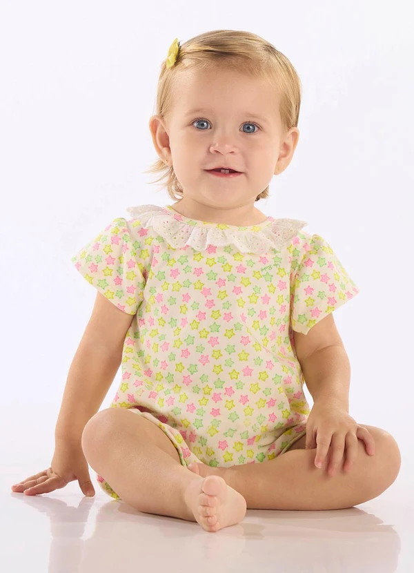 Up Baby - Macaquinho Bebê Menina em Suedine Branco