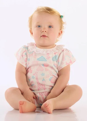 Up Baby - Macaquinho Bebê Menina em Suedine Branco - UP BABY