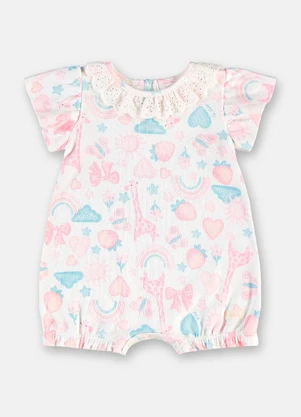 Up Baby - Macaquinho Bebê Menina em Suedine Branco - UP BABY