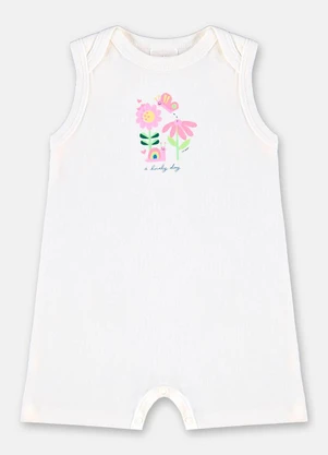 Up Baby - Macaquinho Bebê Menina em Suedine Branco - UP BABY