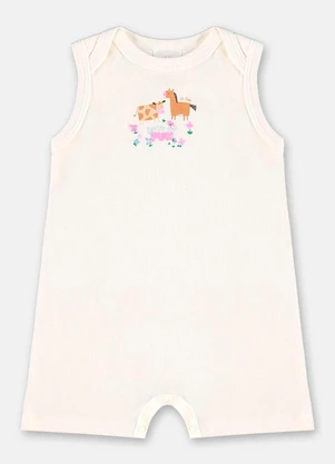 Up Baby - Macaquinho Bebê Menina em Suedine Branco - UP BABY