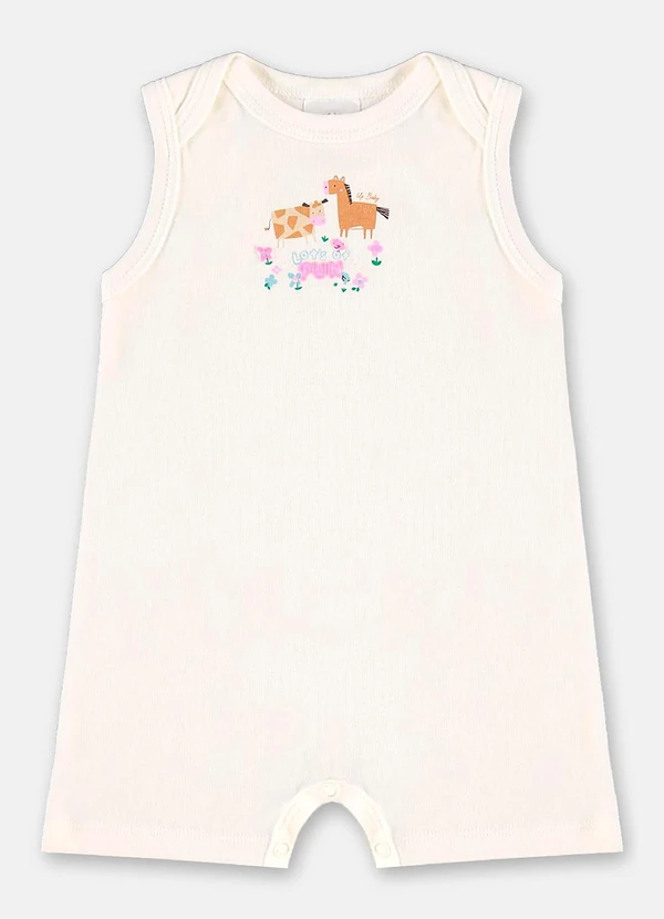 Up Baby - Macaquinho Bebê Menina em Suedine Branco