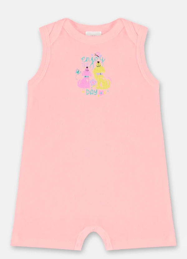 Up Baby - Macaquinho Bebê Menina em Suedine Rosa