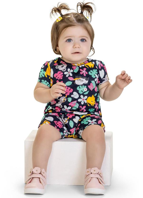 Kyly - Macaquinho Bebê Menina Estampado Azul Marinho