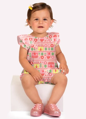 Kyly - Macaquinho Bebê Menina Estampado Rosa - KYLY