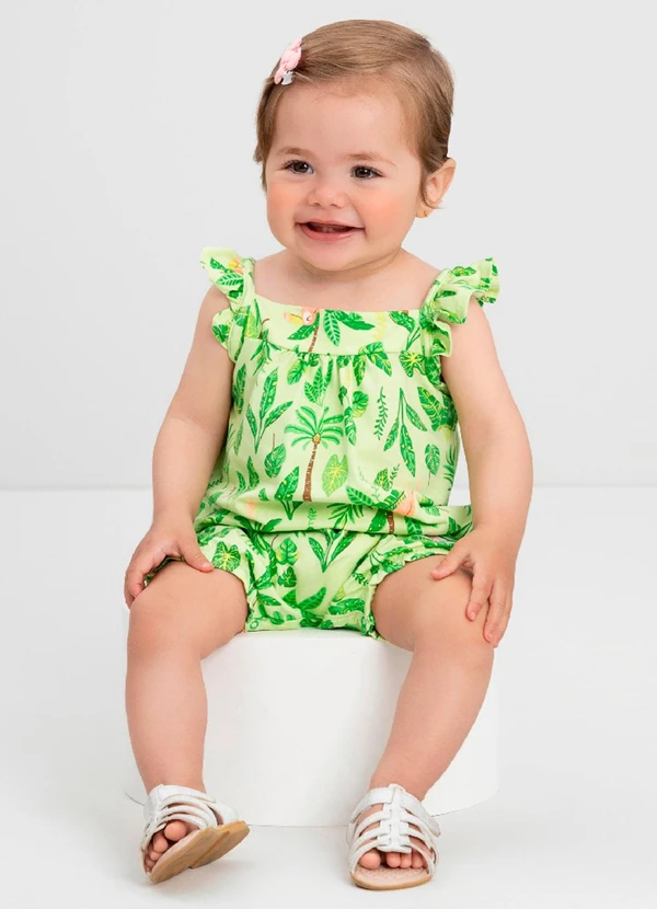 Quimby - Macaquinho Bebê Menina Floral Quimby Verde