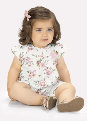 Milon - Macaquinho Bebê Menina Flores Off White - MILON