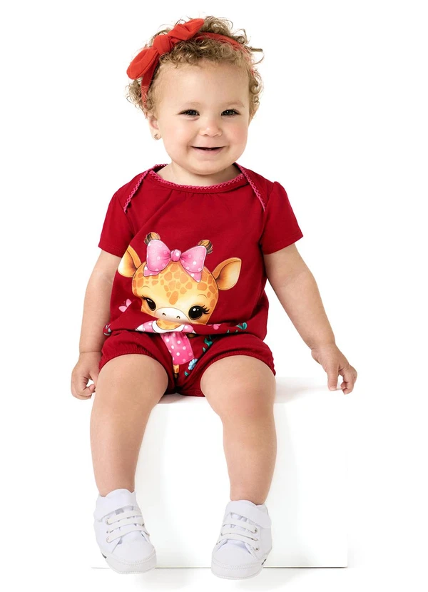 Kyly - Macaquinho Bebê Menina Girafinha Vermelho