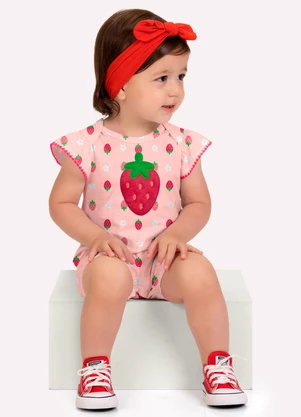 Kyly - Macaquinho Bebê Menina Morango Rosa - KYLY