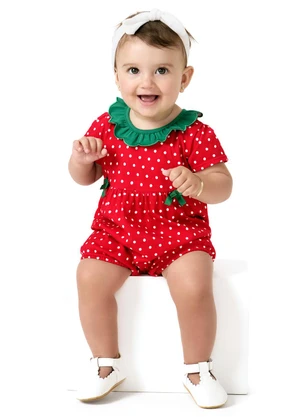 Kyly - Macaquinho Bebê Menina Moranguinho Vermelho - KYLY
