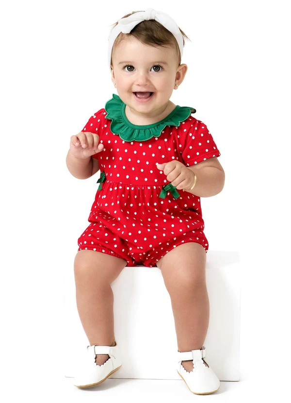 Kyly - Macaquinho Bebê Menina Moranguinho Vermelho