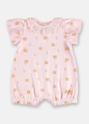 Up Baby - Macaquinho Bebê Menina Suedine Comfy Rosa - UP BABY