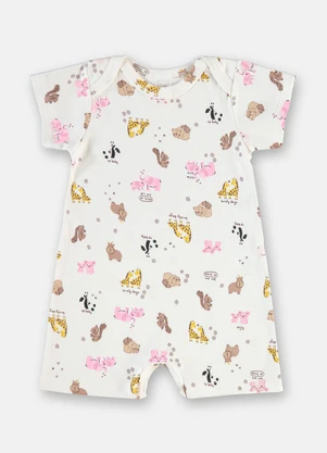 Up Baby - Macaquinho Bebê Menina Suedine Estampado - UP BABY