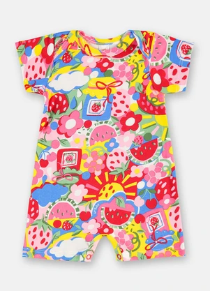 Up Baby - Macaquinho Bebê Menina Suedine Estampado - UP BABY