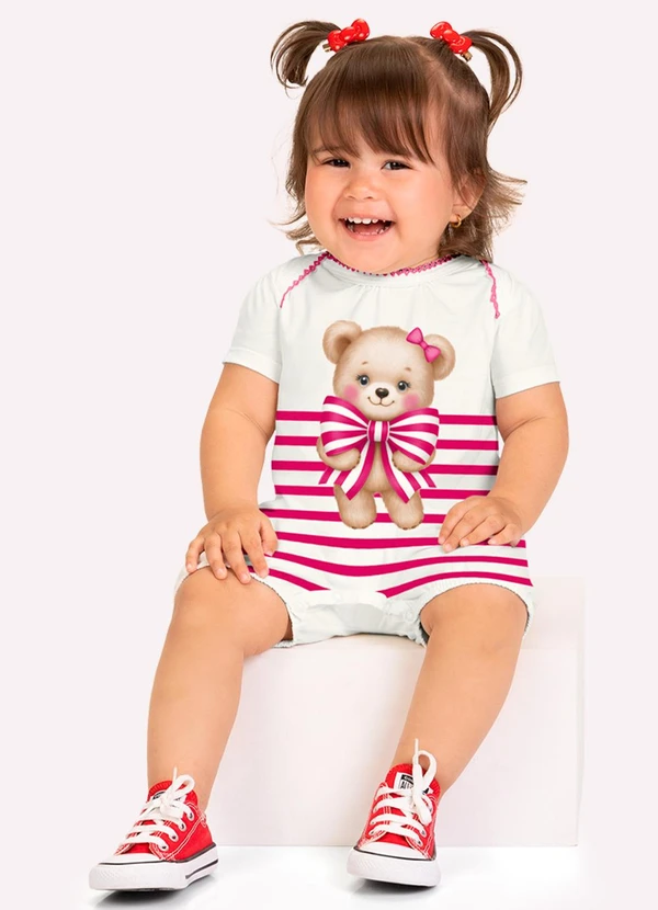 Kyly - Macaquinho Bebê Menina Ursinho Branco