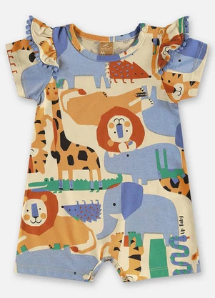 Up Baby - Macaquinho Bichinhos Bebê Menina Bege - UP BABY