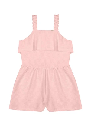 Outlet - Macaquinho com Alças Franzidas Menina Rosa  - OUTLET