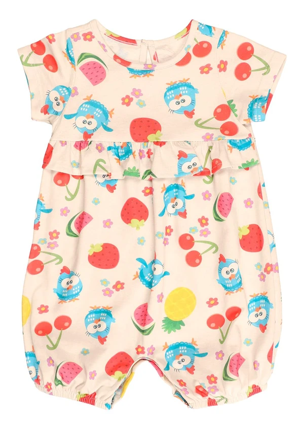 Galinha Pintadinha - Macaquinho com Babado Off White 2