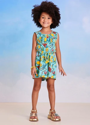 Momi - Macaquinho com Estampa de Frutas Azul - MOMI