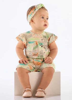 Up Baby - Macaquinho com Faixa Cabelo para Bebê Bege - UP BABY