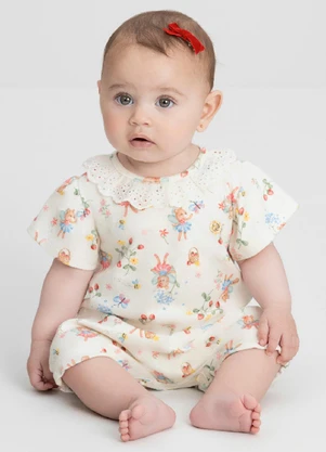 Up Baby - Macaquinho Comfy para Bebê Menina Branco - UP BABY