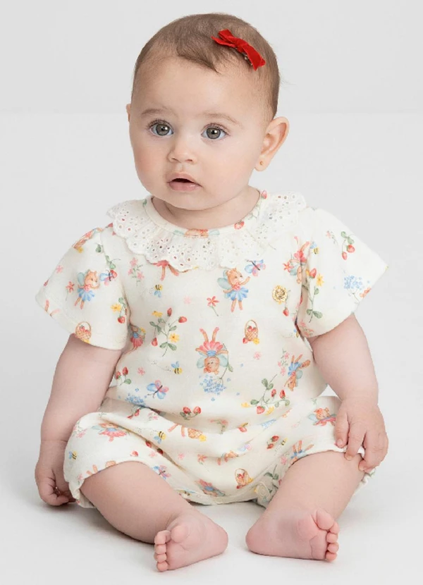 Up Baby - Macaquinho Comfy para Bebê Menina Branco