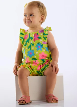 Up Baby - Macaquinho Cotton Bebê Menina Verde - UP BABY