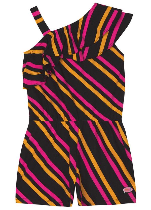 Marisol - Macaquinho Curto Listrado Infantil Menina Preto 2