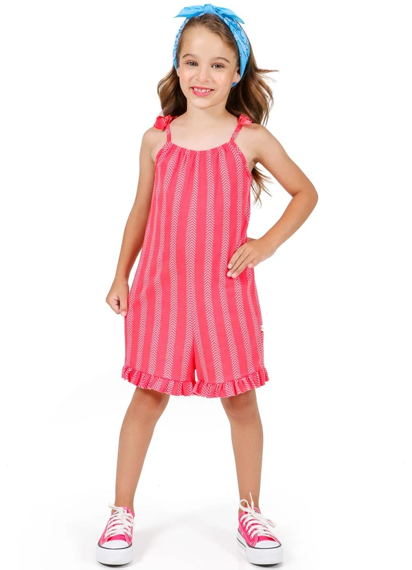 Tink Bink - Macaquinho de Alça Estampado com Babado Rosa