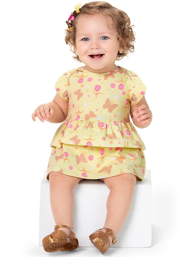 Alenice - Macaquinho de Babados Borboletas Menina Amarelo 1