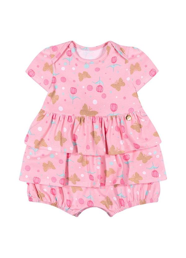 Alenice - Macaquinho de Babados Borboletas Menina Rosa 