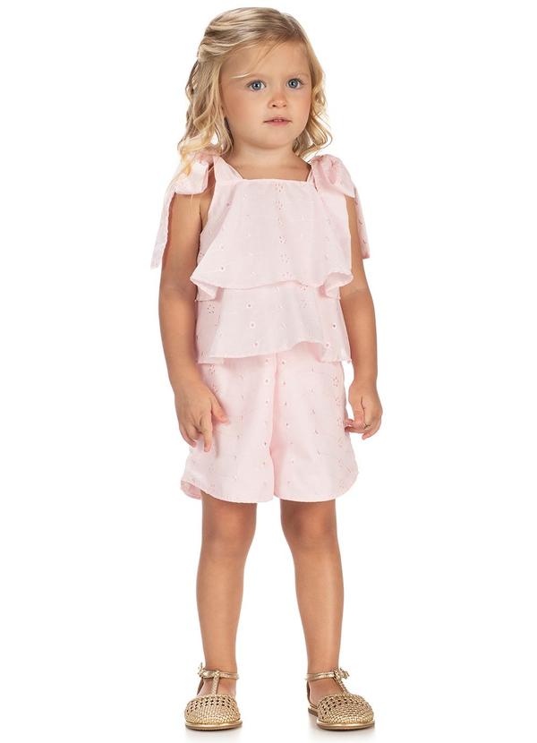 Amada - Macaquinho em Tecido Plano Laise Bordado Rosa