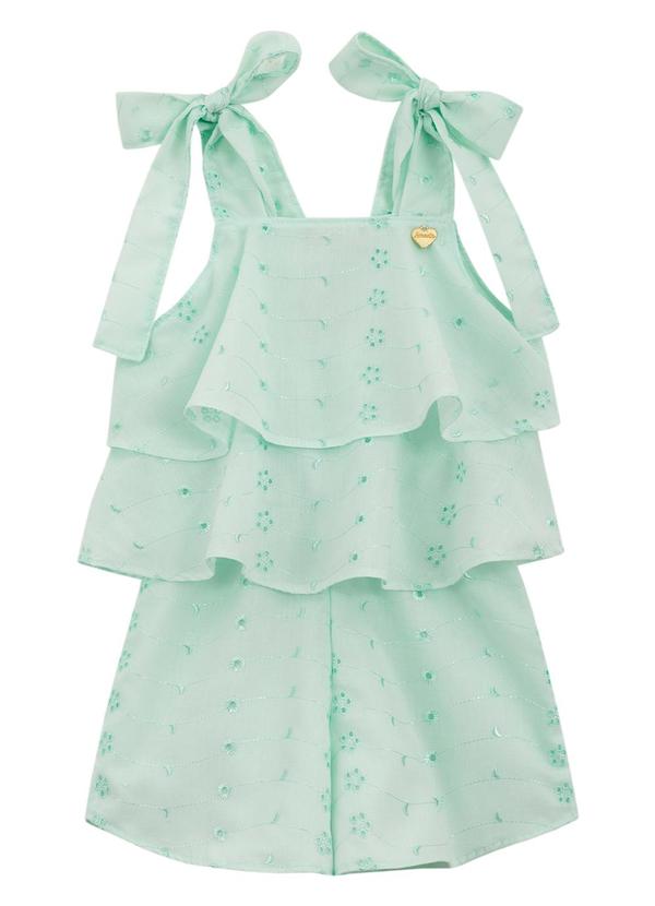 Amada - Macaquinho em Tecido Plano Laise Bordado Verde