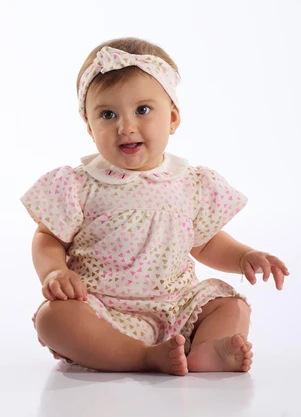 Up Baby - Macaquinho Estampado Bebê Menina Bege - UP BABY