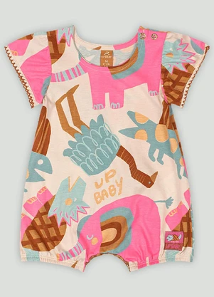 Macaquinho Estampado para Bebê Menina Up Baby Bege - UP BABY