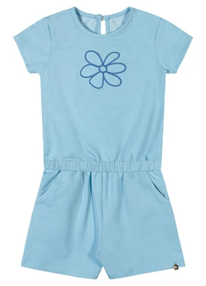 Outlet - Macaquinho Flor Bordada Menina Azul - OUTLET
