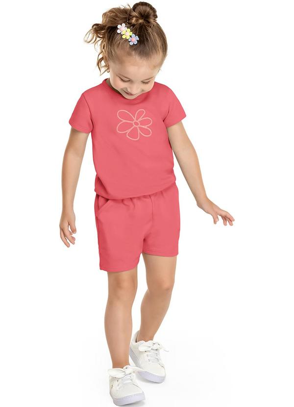 Alenice - Macaquinho Flor Bordada Menina Rosa