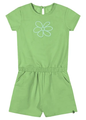 Outlet - Macaquinho Flor Bordada Menina Verde - OUTLET