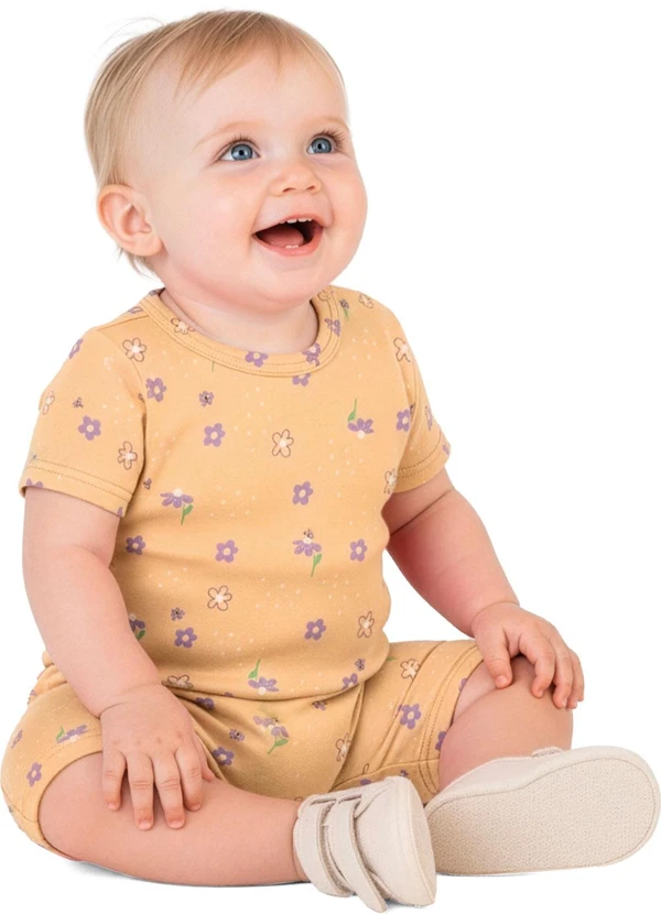 Malwee Kids - Macaquinho Floral em Malha Amarelo 1