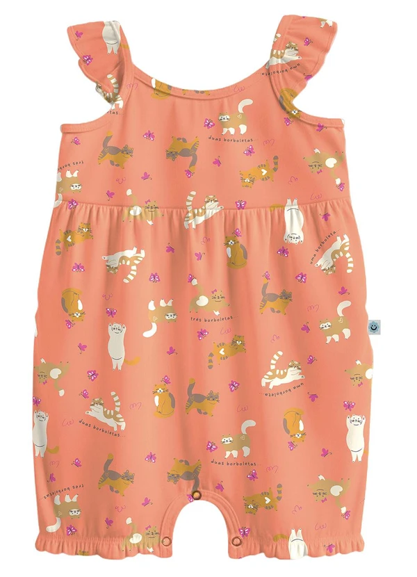 Malwee Kids - Macaquinho Gatinhos em Cotton Laranja Pastel 2