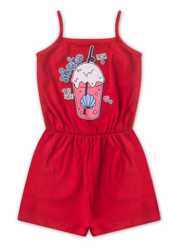 Rosa Azul - Macaquinho Inf.  Menina Fresh Iaia Vermelho