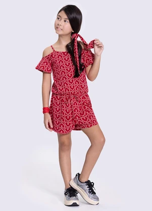 Alakazoo - Macaquinho Infantil em Malha Estampado Vermelho - ALAKAZOO