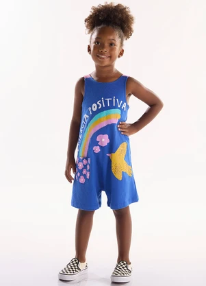 Três e Já - Macaquinho Infantil em Meia Malha Azul - TRÊS E JÁ