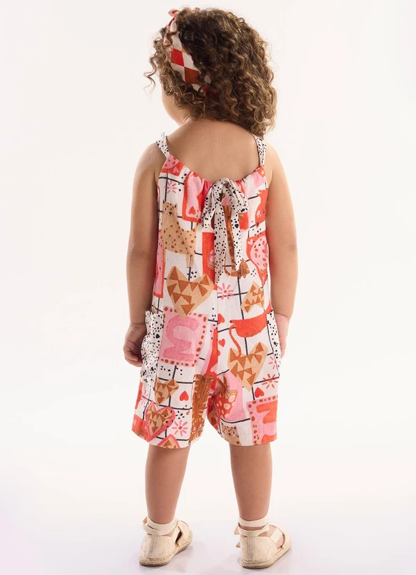 Três e Já - Macaquinho Infantil em Viscolinho Bege 2