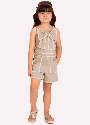 Milon - Macaquinho Infantil Menina com Ponto Concha Bege - MILON