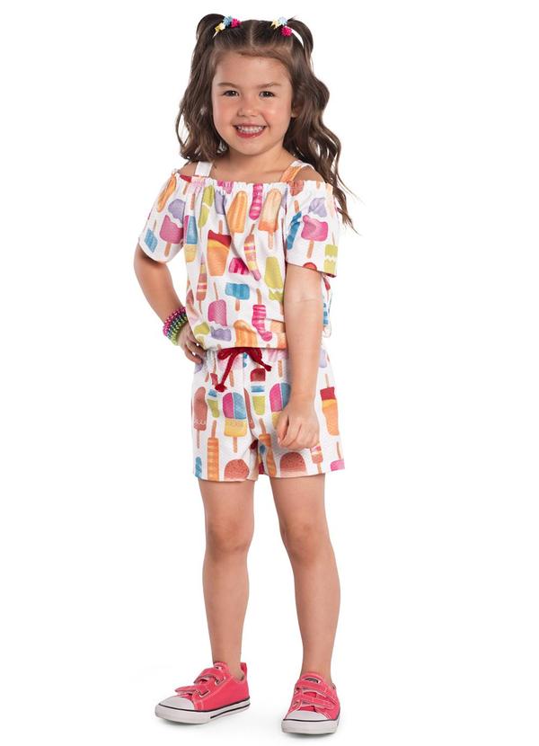 Kyly - Macaquinho Infantil Menina de Picolé Branco