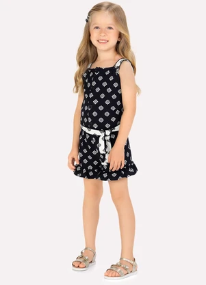 Milon - Macaquinho Infantil Menina em Cotton Preto - MILON