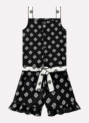 Milon - Macaquinho Infantil Menina em Cotton Preto - MILON