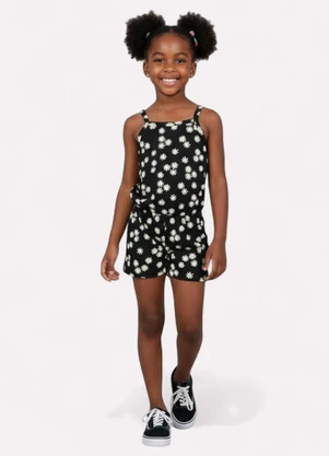 Kyly - Macaquinho Infantil Menina Flores Preto - KYLY